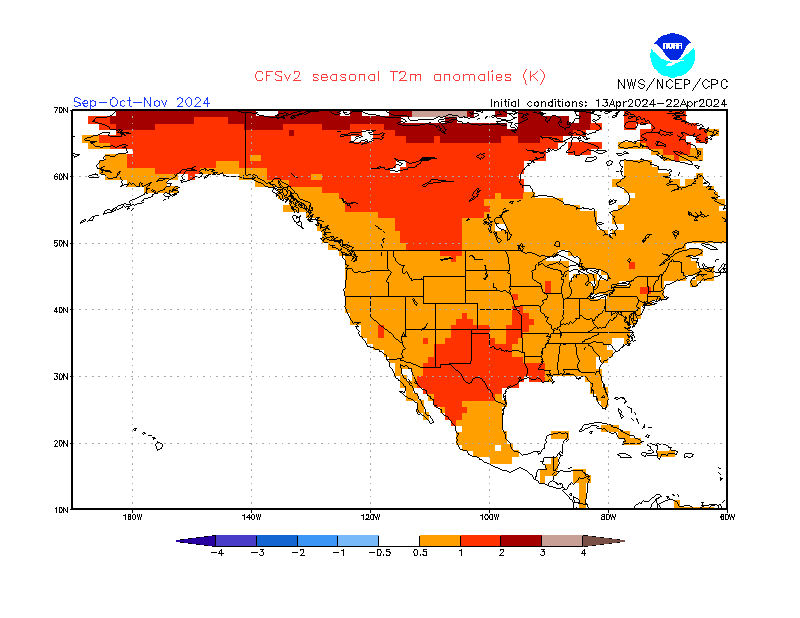 2 m temperature anomalies in North-America. 3-Months +5. Ensemble 2.