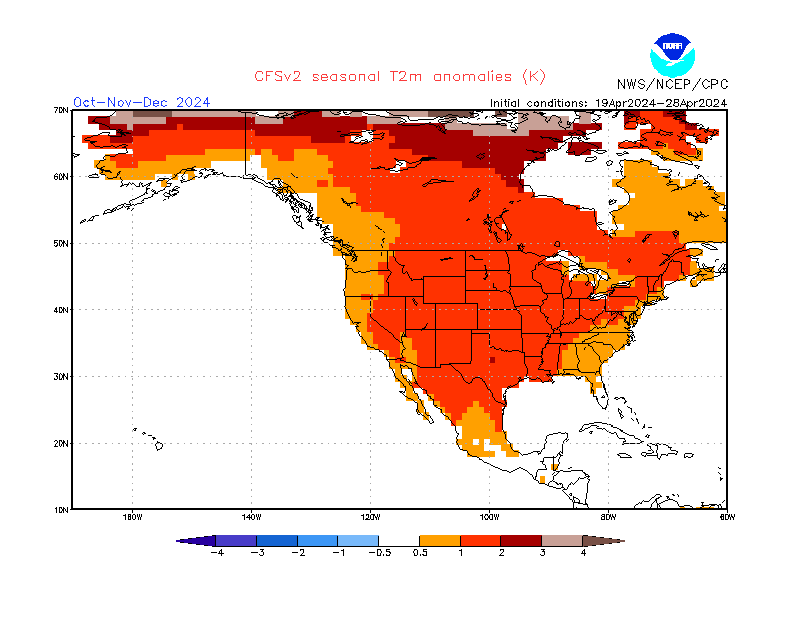 2 m temperature anomalies in North-America. 3-Months +6. Ensemble 2.