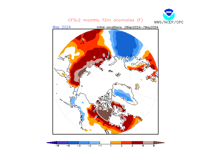 2 m temperature anomalies in Arctic. Month +1. Ensemble 3.