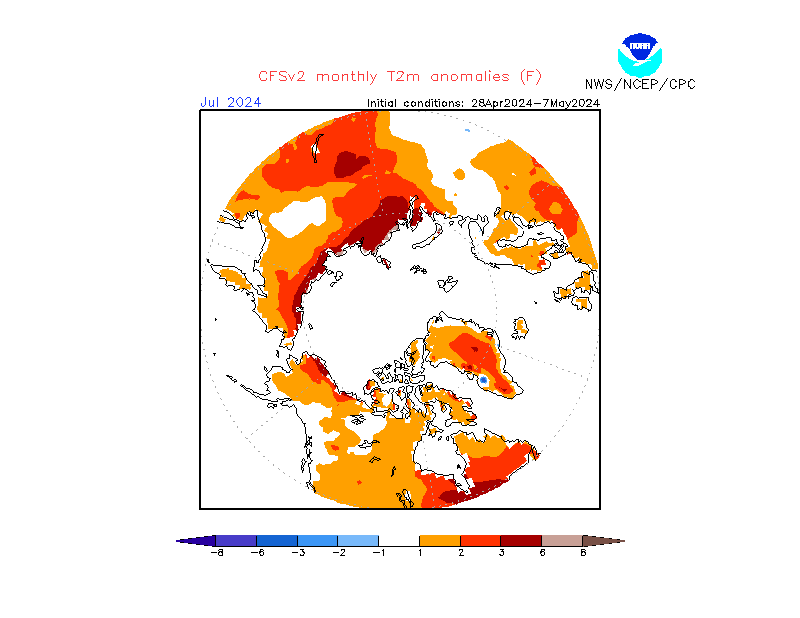 2 m temperature anomalies in Arctic. Month +3. Ensemble 3.