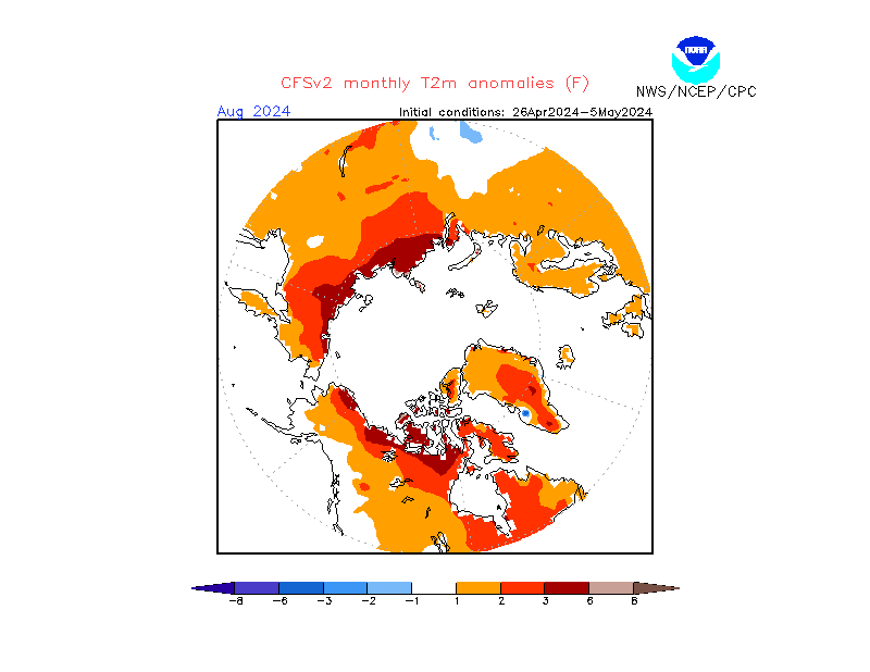 2 m temperature anomalies in Arctic. Month +4. Ensemble 3.