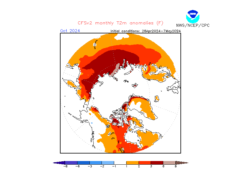 2 m temperature anomalies in Arctic. Month +6. Ensemble 3.
