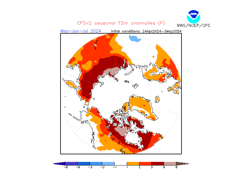 2 m temperature anomalies in Arctic. 3-Months +1. Ensemble 3.