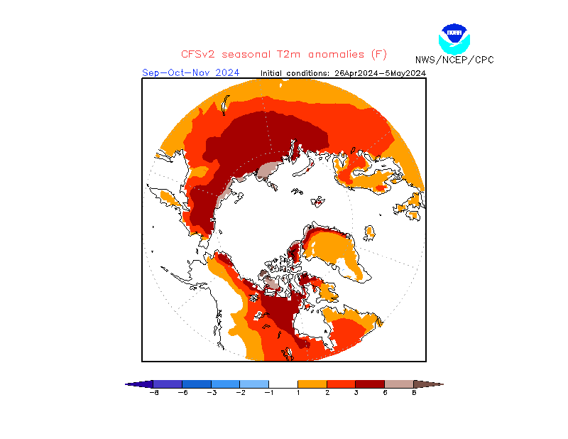 2 m temperature anomalies in Arctic. 3-Months +5. Ensemble 3.
