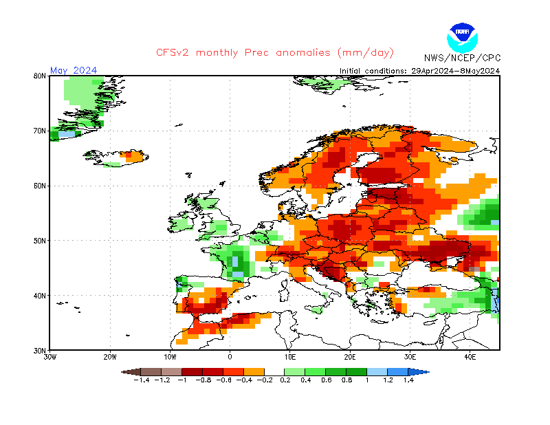 Precipitation anomalies in Europe. Month +1. Ensemble 3.