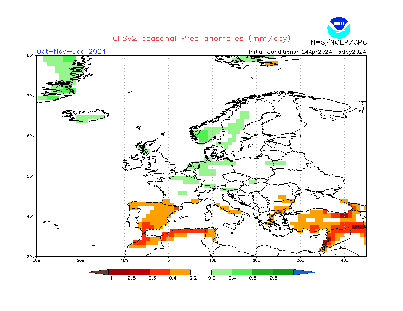 Precipitation anomalies in Europe. 3-Months +6. Ensemble 3.