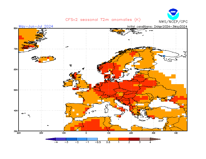 2 m temperature anomalies in Europe. 3-Months +1. Ensemble 3.