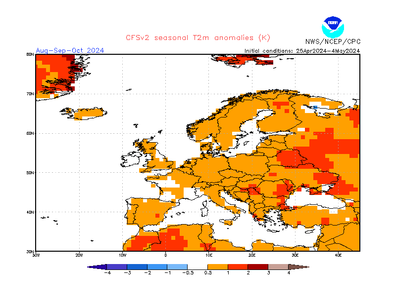 2 m temperature anomalies in Europe. 3-Months +4. Ensemble 3.