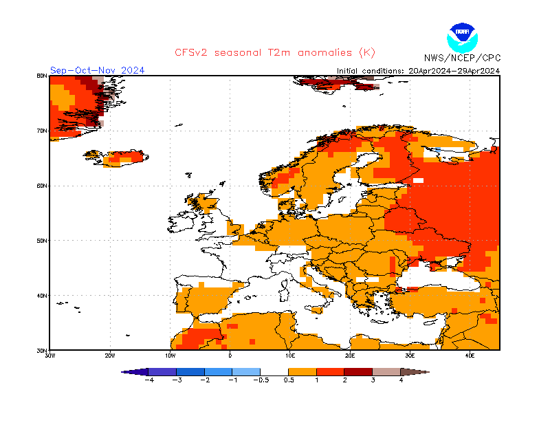 2 m temperature anomalies in Europe. 3-Months +5. Ensemble 3.