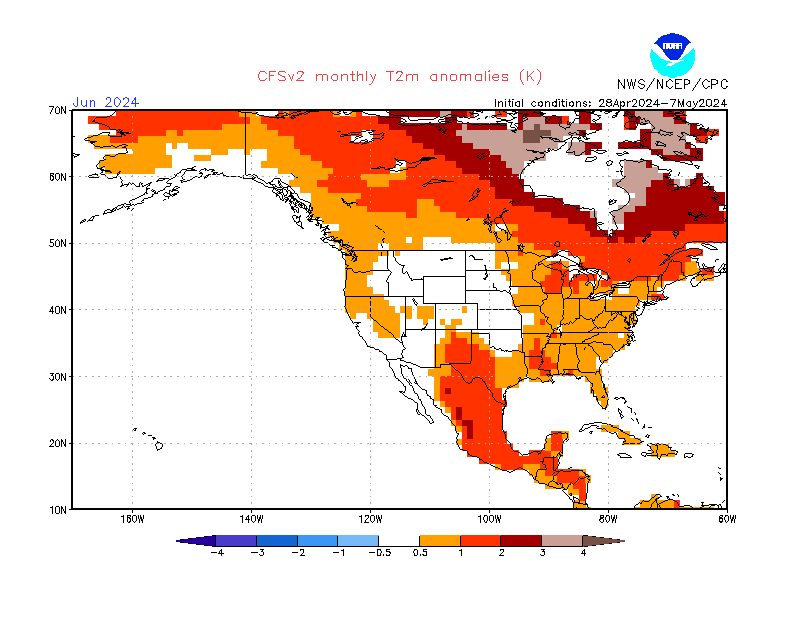 2 m temperature anomalies in North-America. Month +2. Ensemble 3.