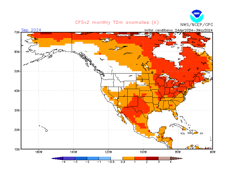 2 m temperature anomalies in North-America. Month +5. Ensemble 3.
