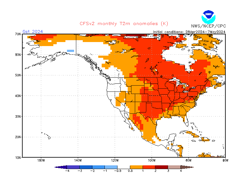 2 m temperature anomalies in North-America. Month +6. Ensemble 3.