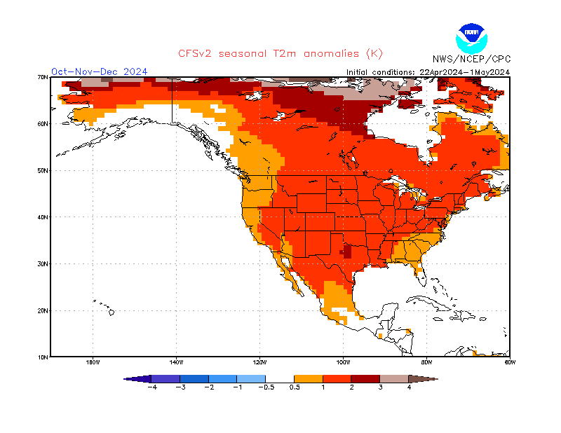2 m temperature anomalies in North-America. 3-Months +6. Ensemble 3.
