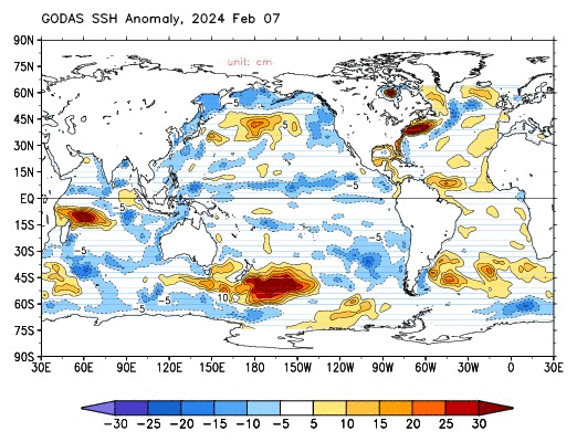 Anomalia del livello medio degli oceani. Ultimi due mesi