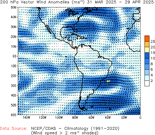 Monthly anomaly 200hPa Winds