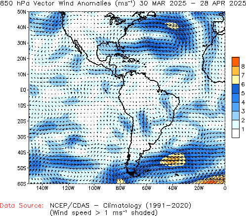 Monthly anomaly 850hPa Winds