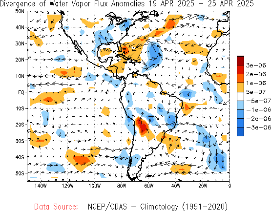 Weekly Water Vapor Flux and Divergence Anomalies