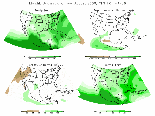 CFS Model Precipitation (mm) for AUG08 - IC MAR 2008