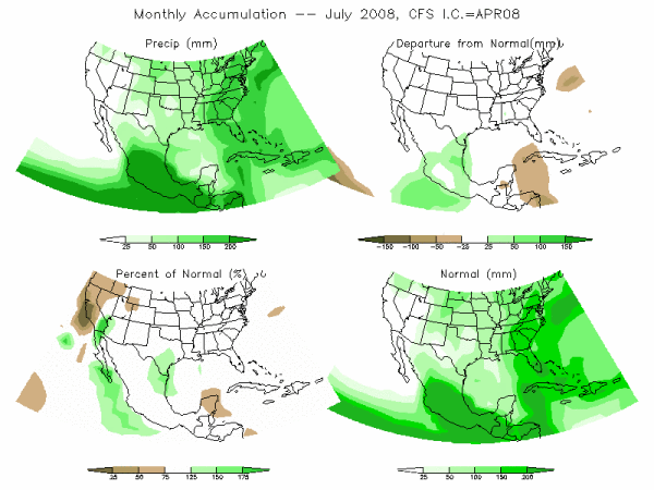 CFS Model Precipitation (mm) for JUL08 - IC APR 2008