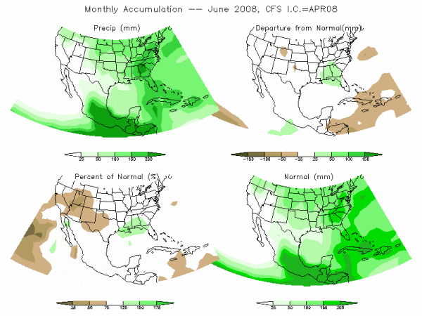 CFS Model Precipitation (mm) for JUN08 - IC APR 2008