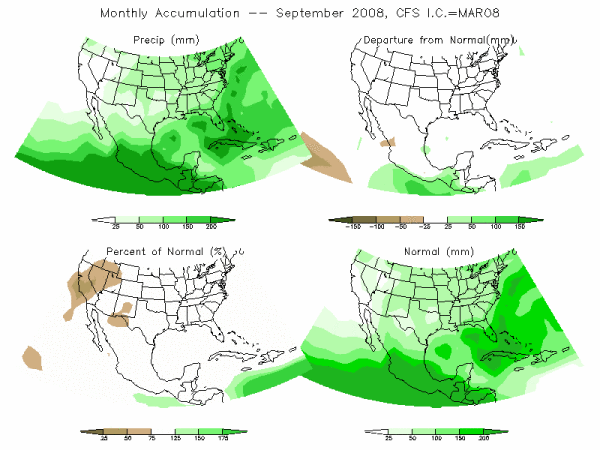 CFS Model Precipitation (mm) for SEP08 - IC MAR 2008