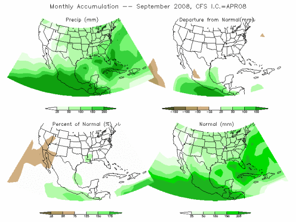 CFS Model Precipitation (mm) for SEP08 - IC APR 2008