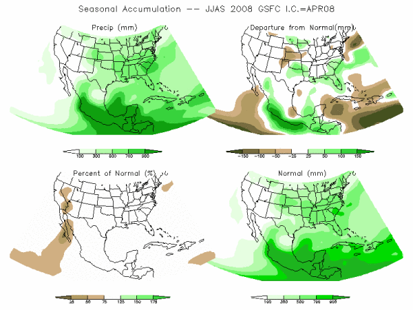 NASA Model Precipitation (mm) for JJAS08 - IC APR 2008