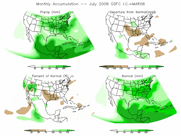 NASA Model Precipitation (mm) for JUL08 - IC MAR 2008