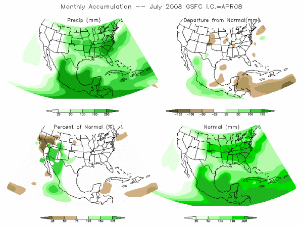 NASA Model Precipitation (mm) for JUL08 - IC APR 2008