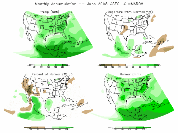 NASA Model Precipitation (mm) for JUN08 - IC MAR 2008