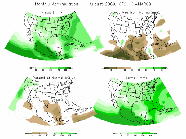 CFS Model Precipitation (mm) for AUG09 - IC MAR 2009