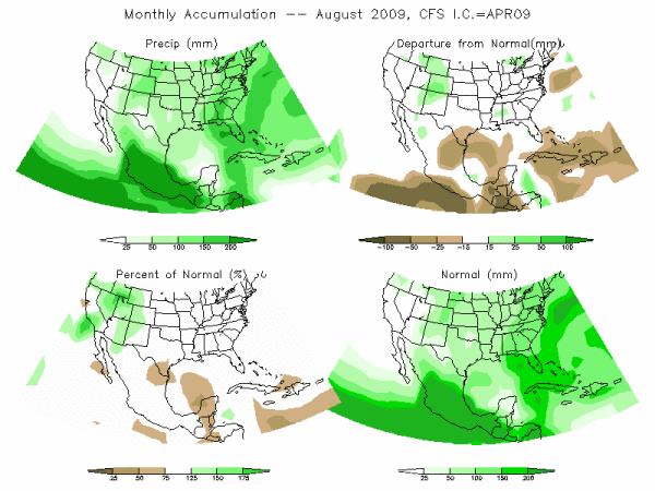 CFS Model Precipitation (mm) for AUG09 - IC APR 2009