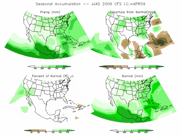 CFS Model Precipitation (mm) for JJAS09 - IC APR 2009