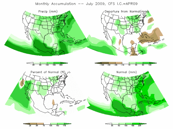 CFS Model Precipitation (mm) for JUL09 - IC APR 2009