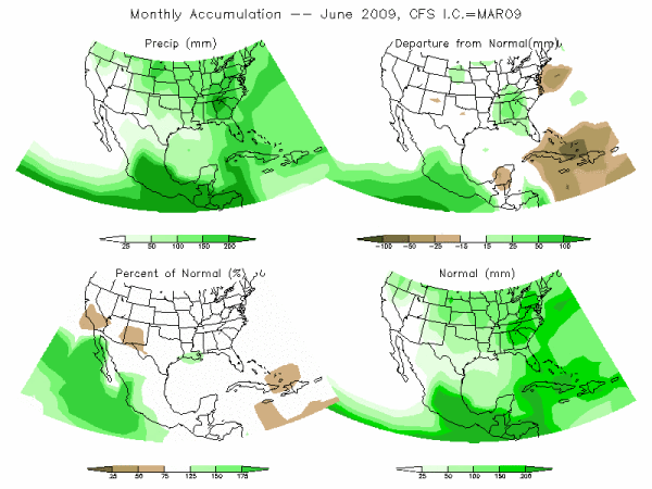 CFS Model Precipitation (mm) for JUN09 - IC MAR 2009