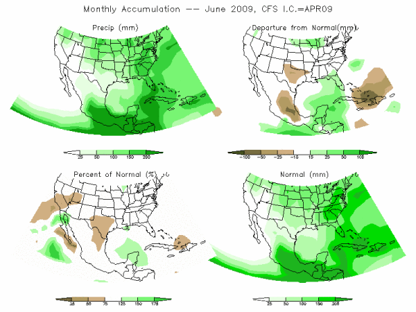 CFS Model Precipitation (mm) for JUN09 - IC APR 2009