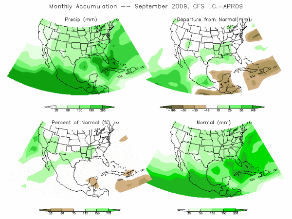 CFS Model Precipitation (mm) for SEP09 - IC APR 2009