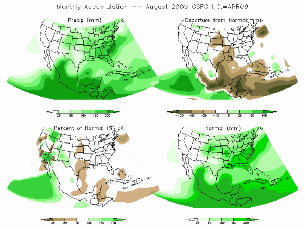 NASA Model Precipitation (mm) for AUG09 - IC APR 2009