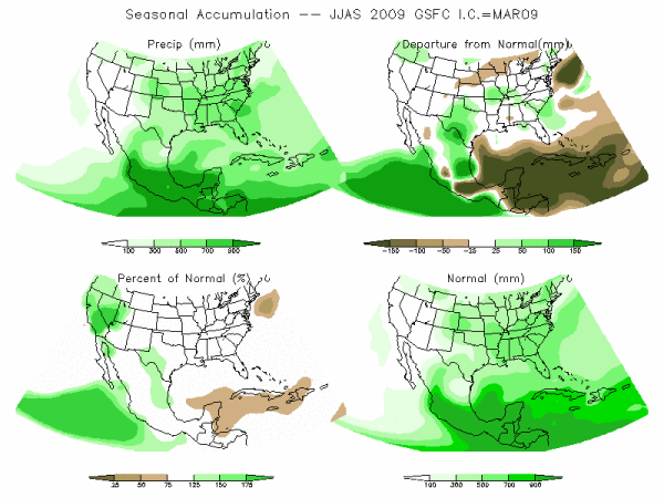 NASA Model Precipitation (mm) for JJAS09 - IC MAR 2009