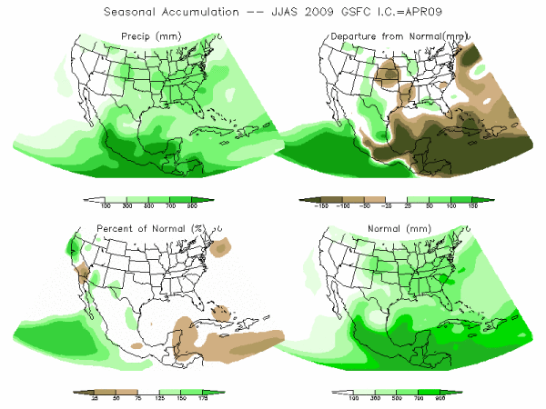 NASA Model Precipitation (mm) for JJAS09 - IC APR 2009