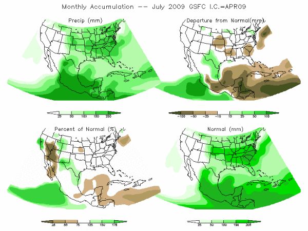 NASA Model Precipitation (mm) for JUL09 - IC APR 2009