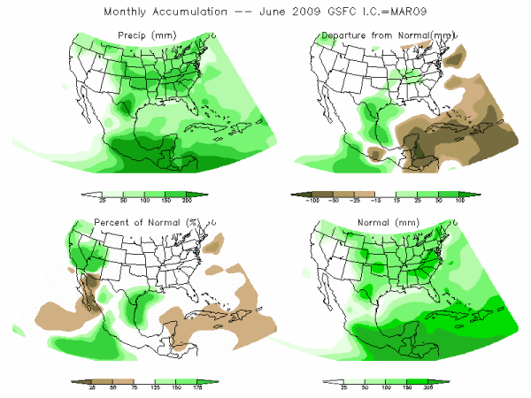 NASA Model Precipitation (mm) for JUN09 - IC MAR 2009