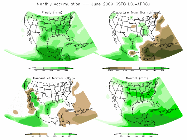 NASA Model Precipitation (mm) for JUN09 - IC APR 2009