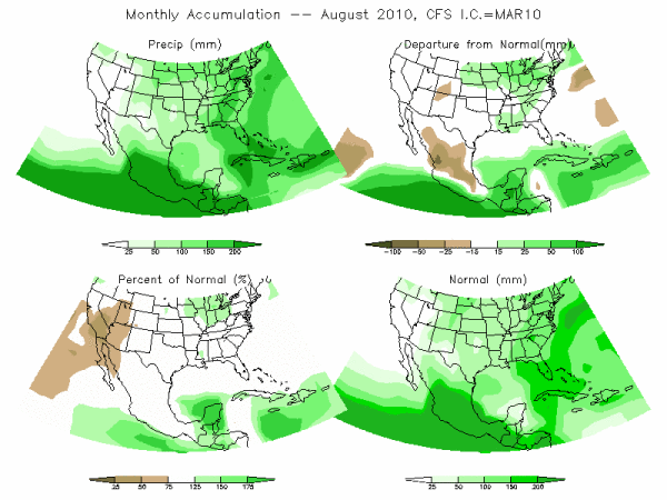 CFS Model Precipitation (mm) for AUG10 - IC MAR 2010