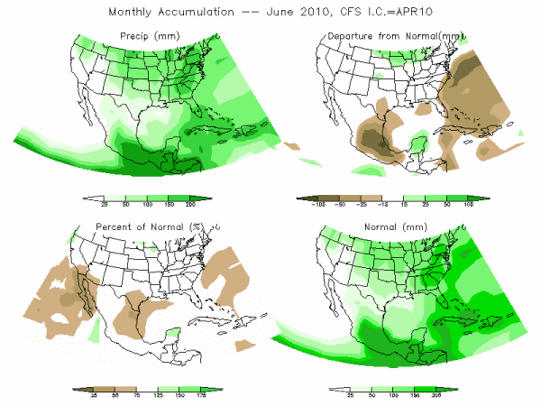 CFS Model Precipitation (mm) for JUN10 - IC APR 2010