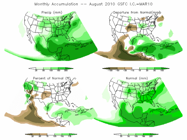 NASA Model Precipitation (mm) for AUG10 - IC MAR 2010