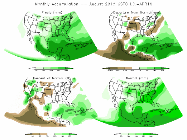 NASA Model Precipitation (mm) for AUG10 - IC APR 2010