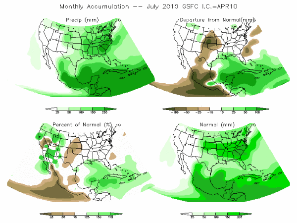 NASA Model Precipitation (mm) for JUL10 - IC APR 2010