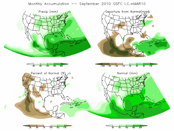 NASA Model Precipitation (mm) for SEP10 - IC MAR 2010