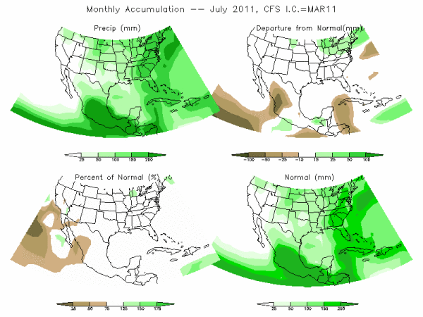 CFS Model Precipitation (mm) for JUL11 - IC MAR 2011